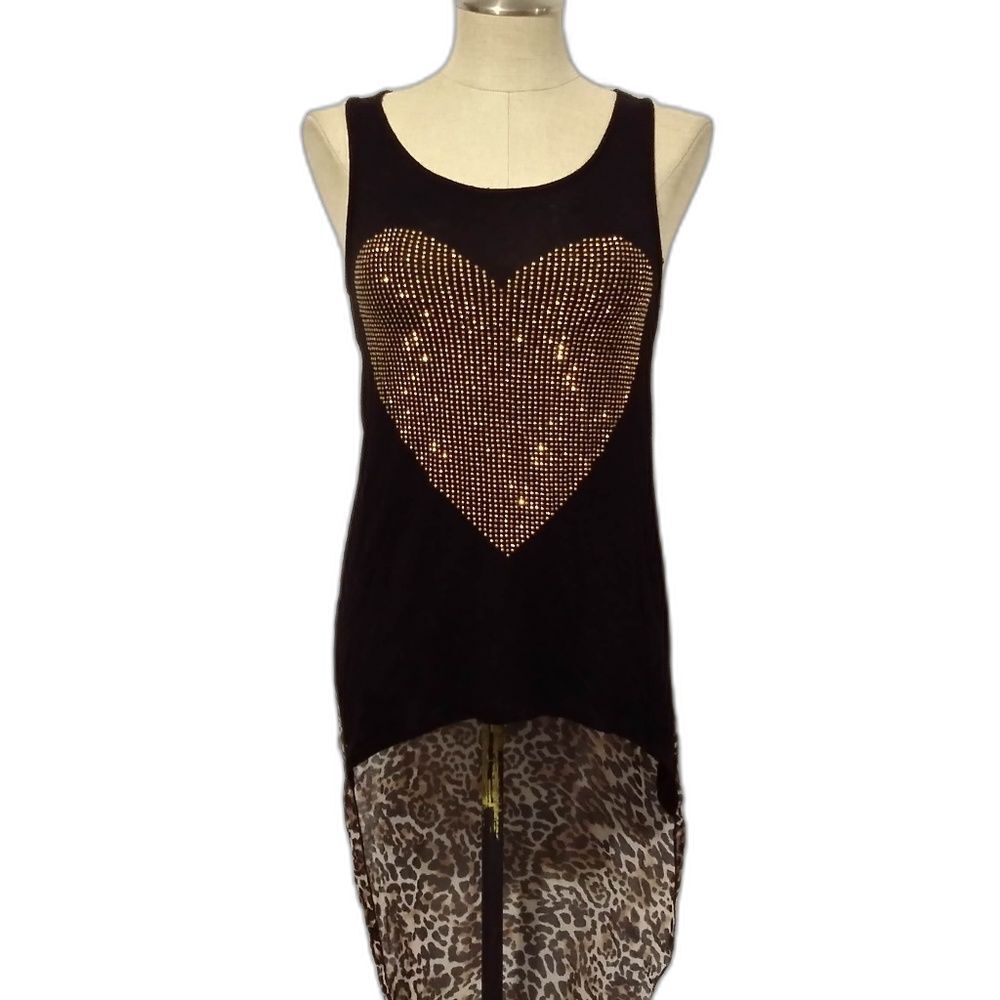 OCASION BEADED HEART  BLACK/ANIMAL PRINT TUNIC
